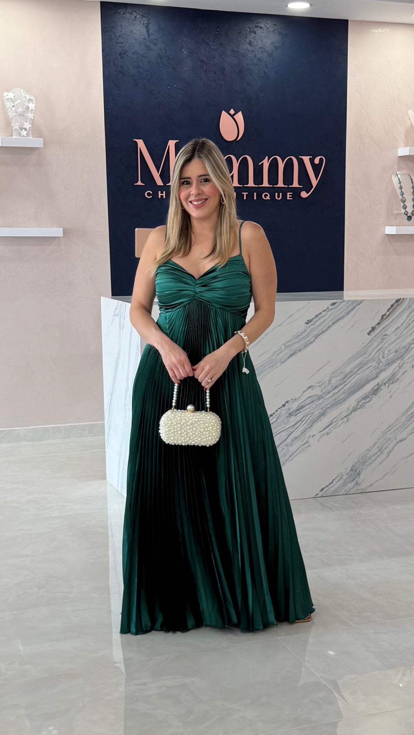 Pleated Maxi Dress Green