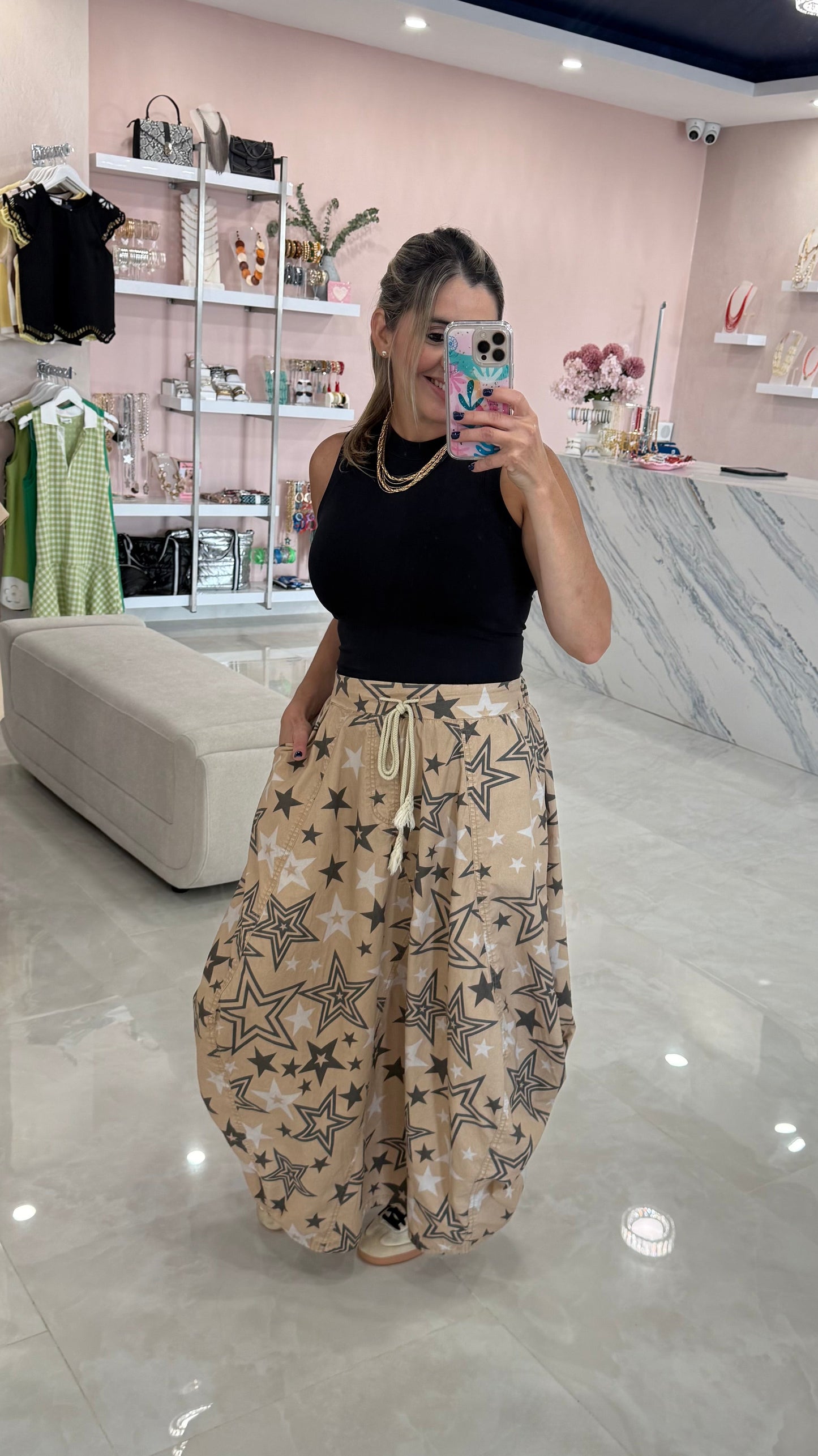 Star Print Balloon Skirt
