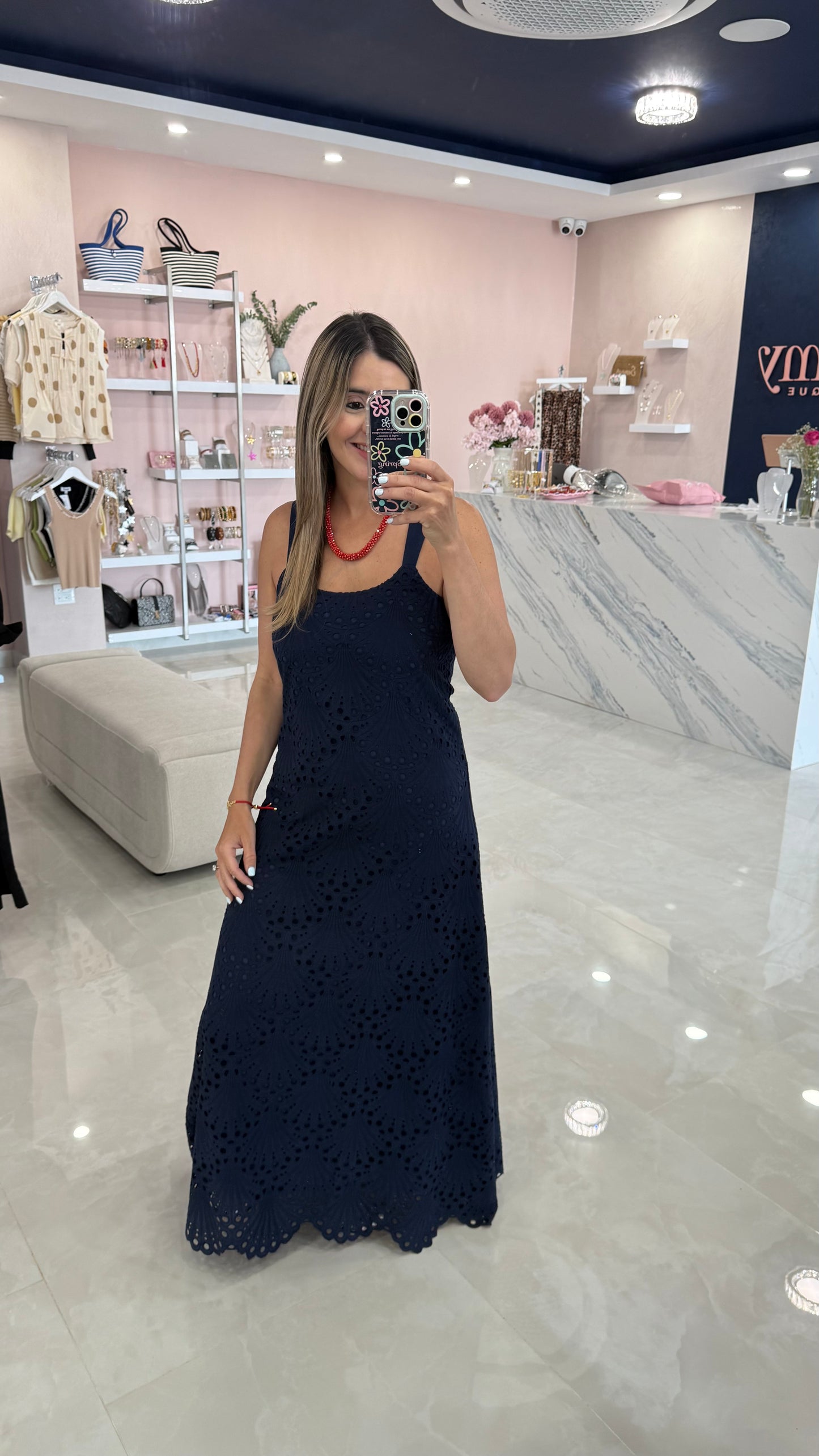 Embroidery Maxi Dress Navy