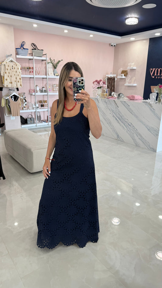 Embroidery Maxi Dress Navy