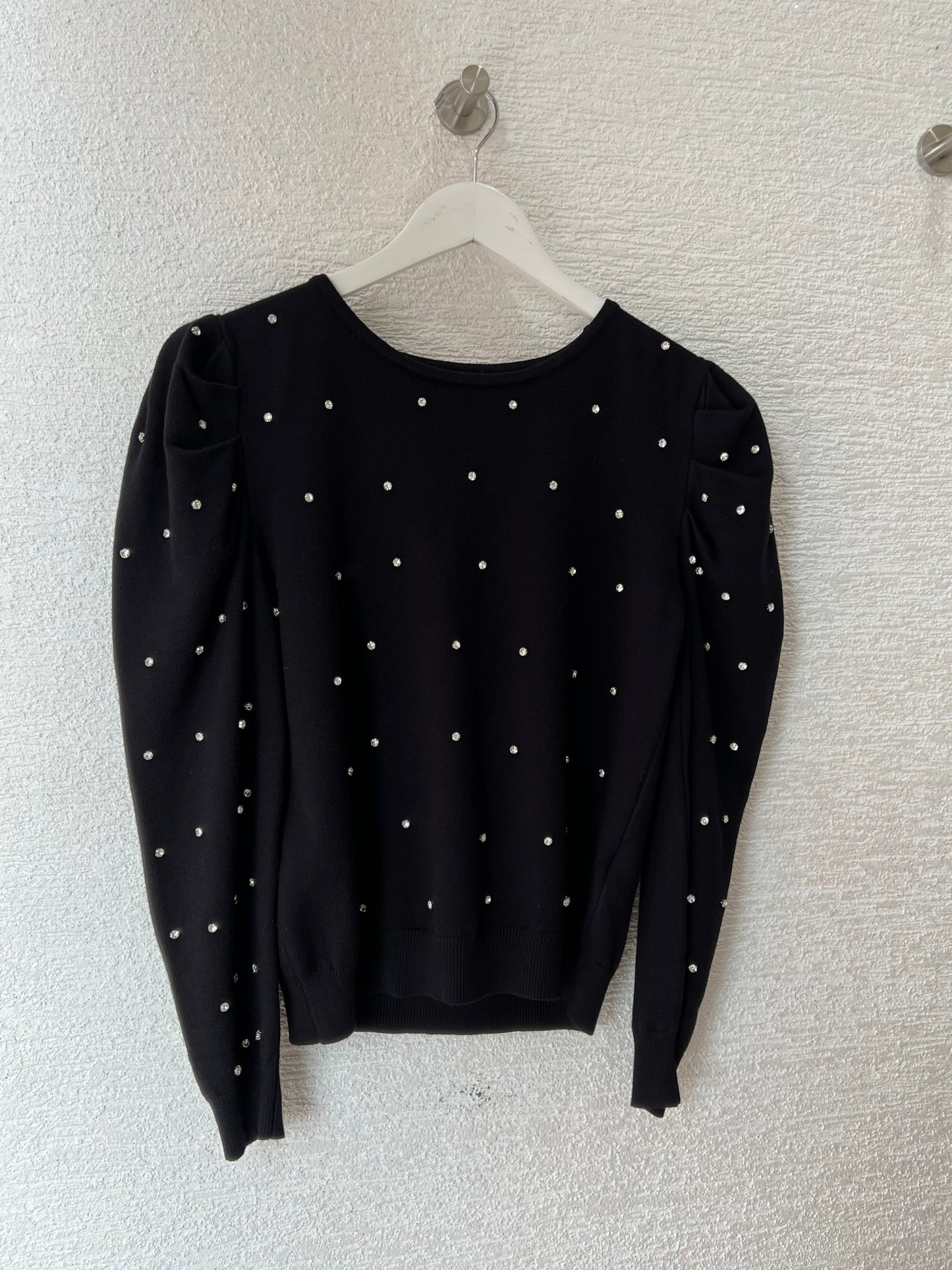 Long Sleeve Sweater With Rhinestone Black