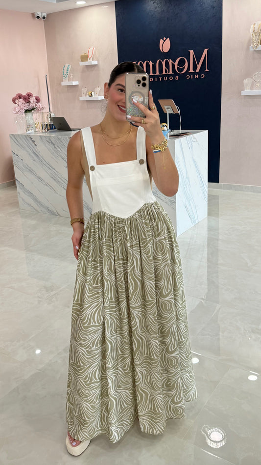 Overall Printed Dress Green