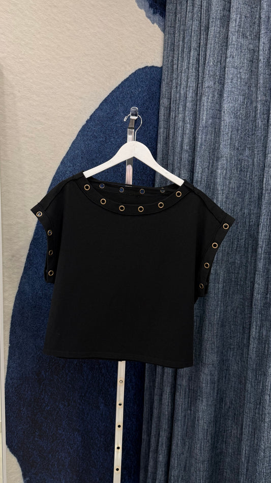 Cotton Grommets Statement Top Black