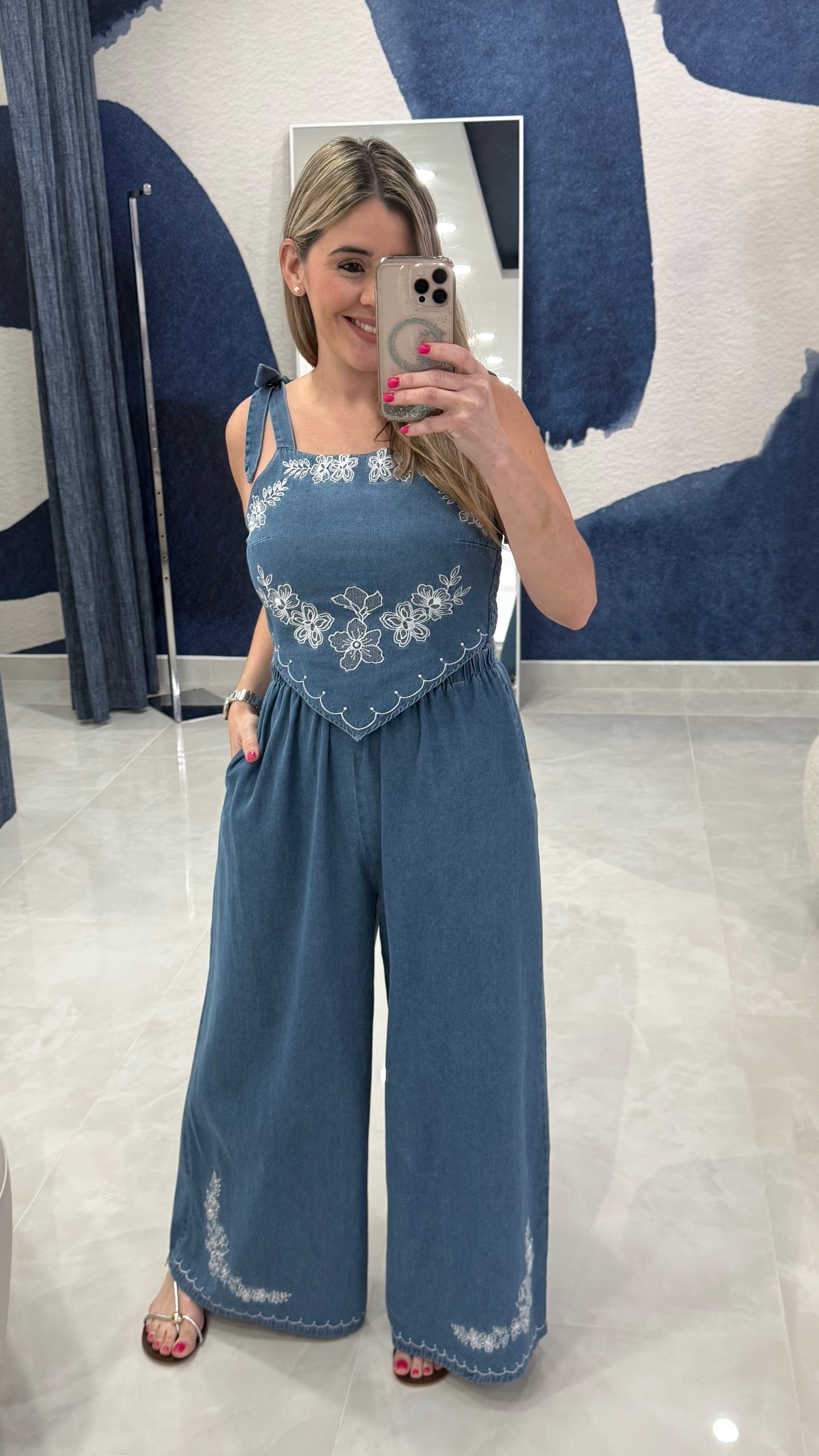 Embroidery Denim Jumpsuit