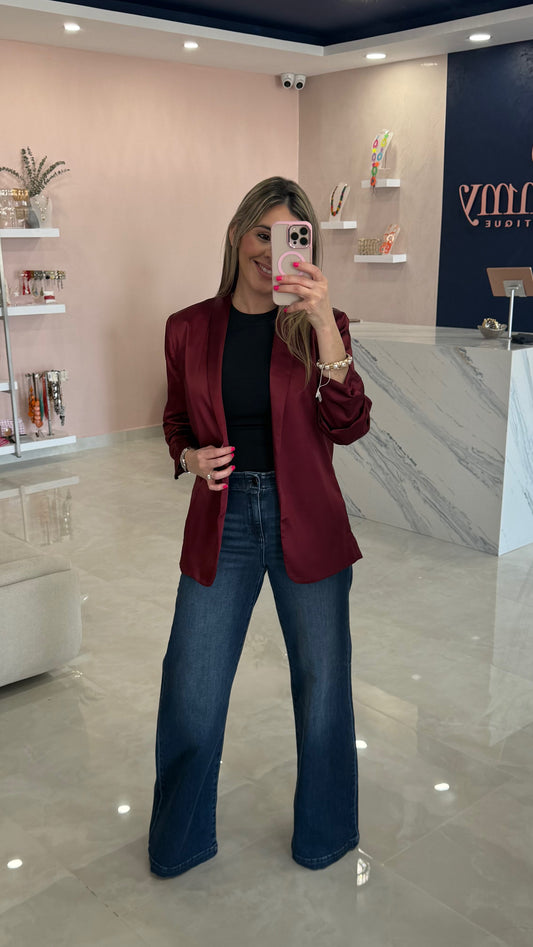 Satin Blazer 3/4 Burgundy