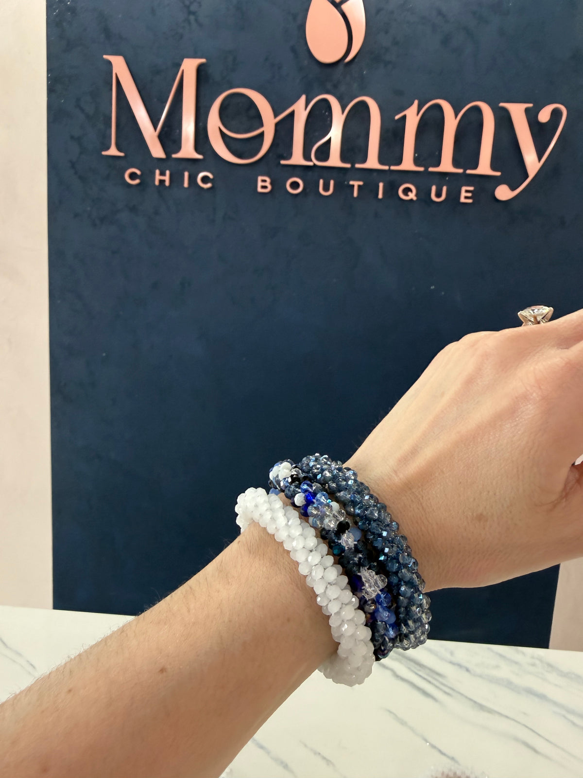 Beaded Bracelet Bundle White / Blue