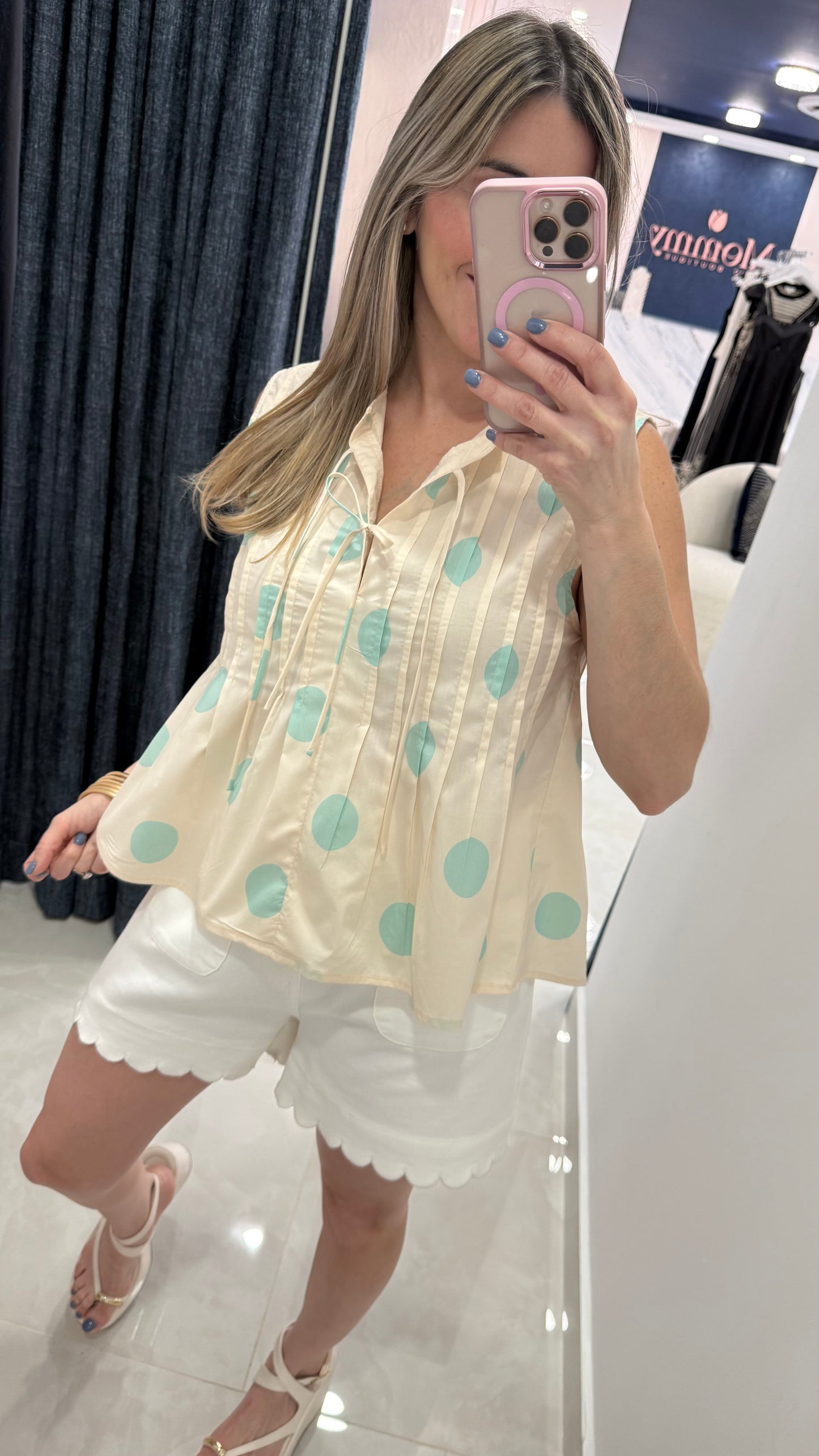 Blue Polka Dots Sleeveless Top