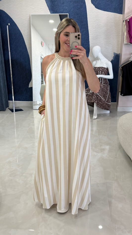 Stripe Maxi Dress Natural