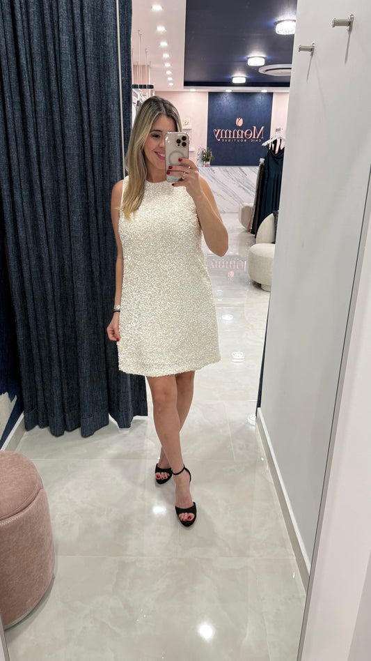 Sequins Velvet Dress Ivory