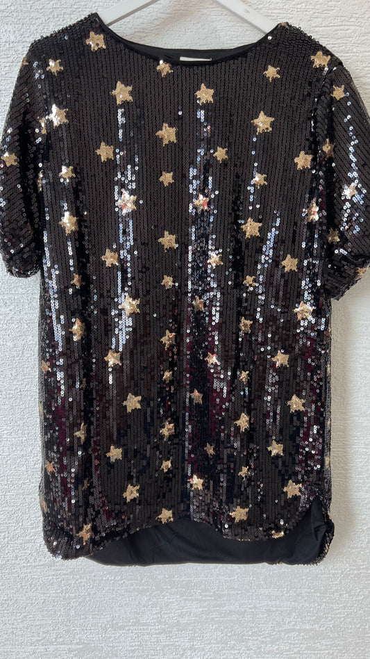 Sequins Shirt Dress Black With Gold Star