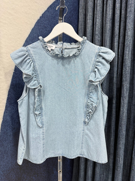 Denim Ruffle Sleeve Top