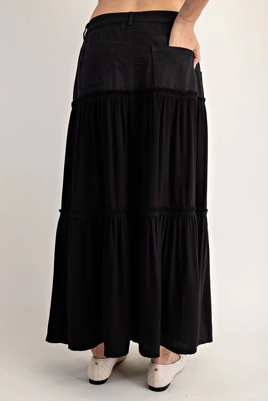 Denim & Rayon Maxi Skirt Black