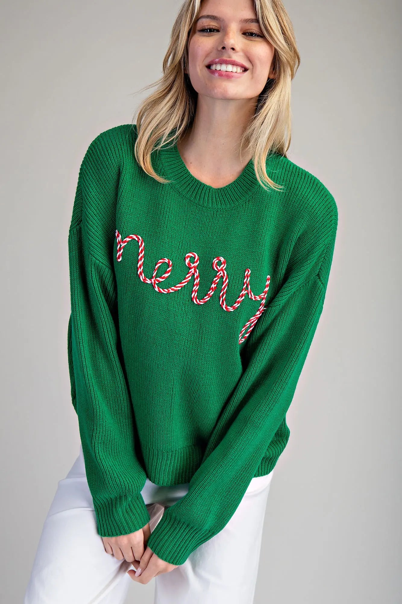Candy Cane Merry Sweater Green