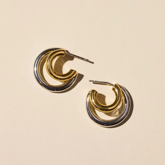 MIXED METAL DOUBLE HOOP EARRINGS