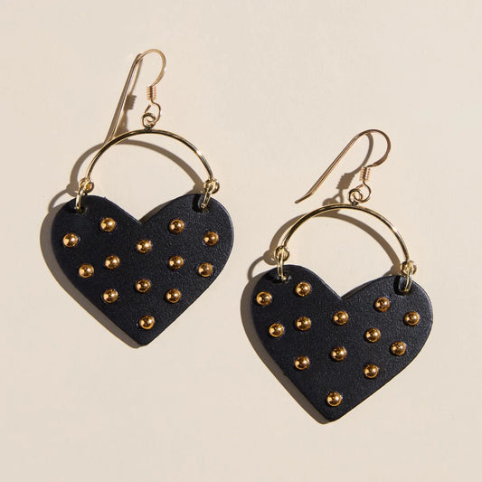 Leather Stud Heart Earring