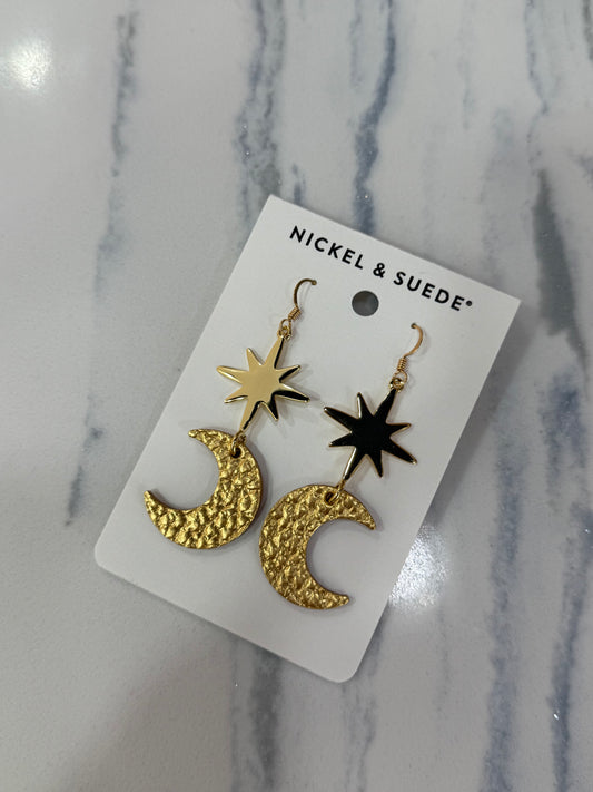Hammered Leather Moon Earring