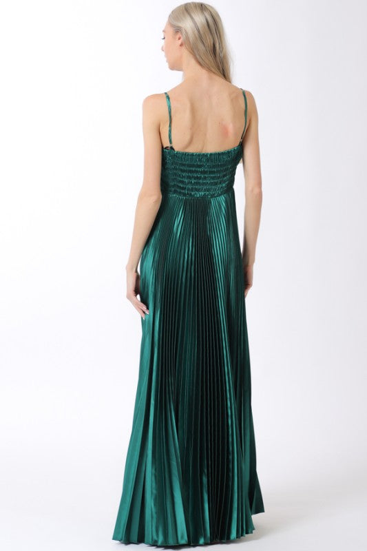 Pleated Maxi Dress Green