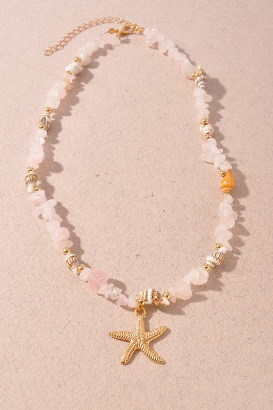 Starfish Beaded Necklace Light Pink