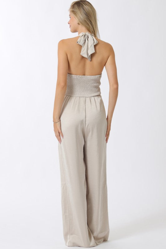 Halter Jumpsuit Sand