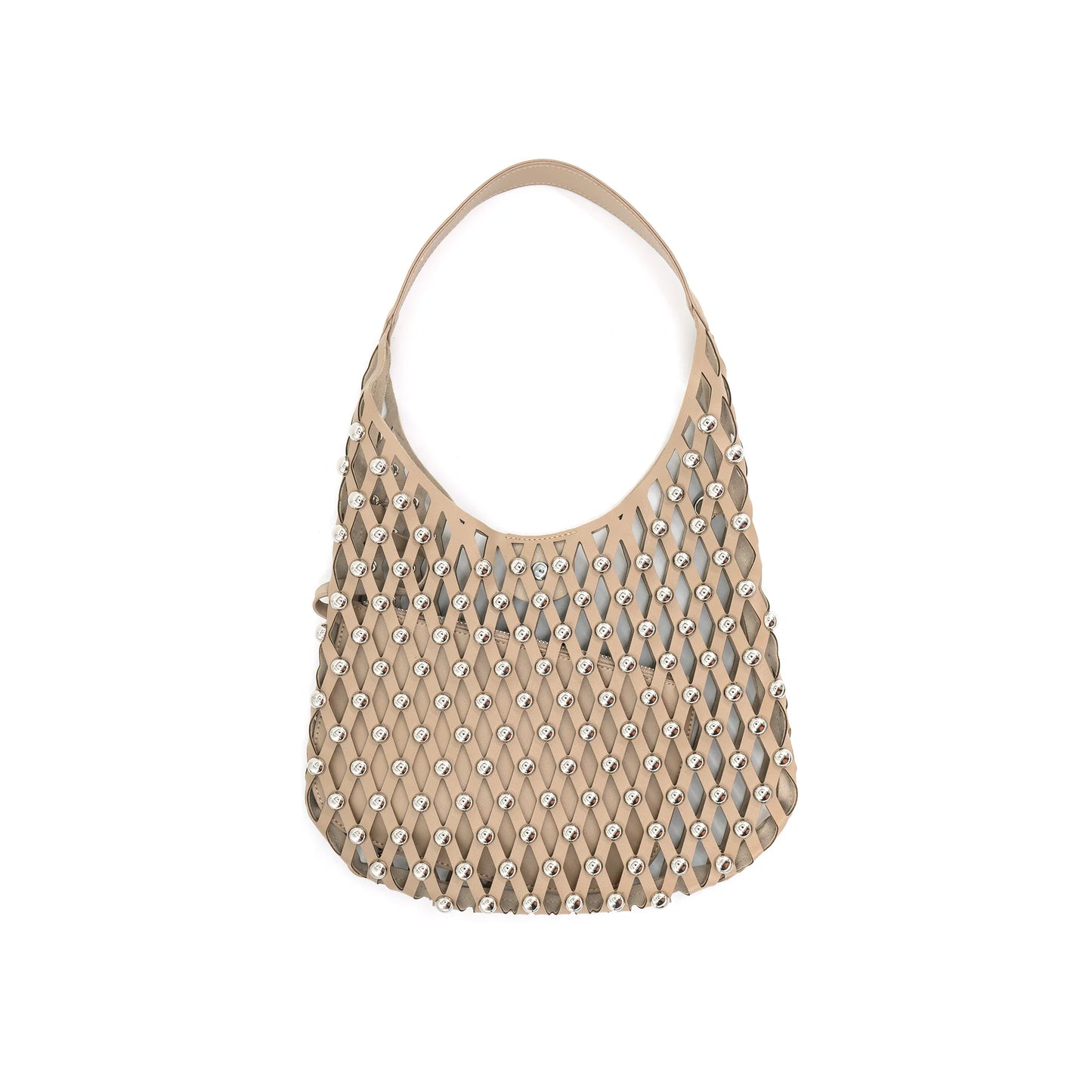 Studded Hand Bag With Chain Beige