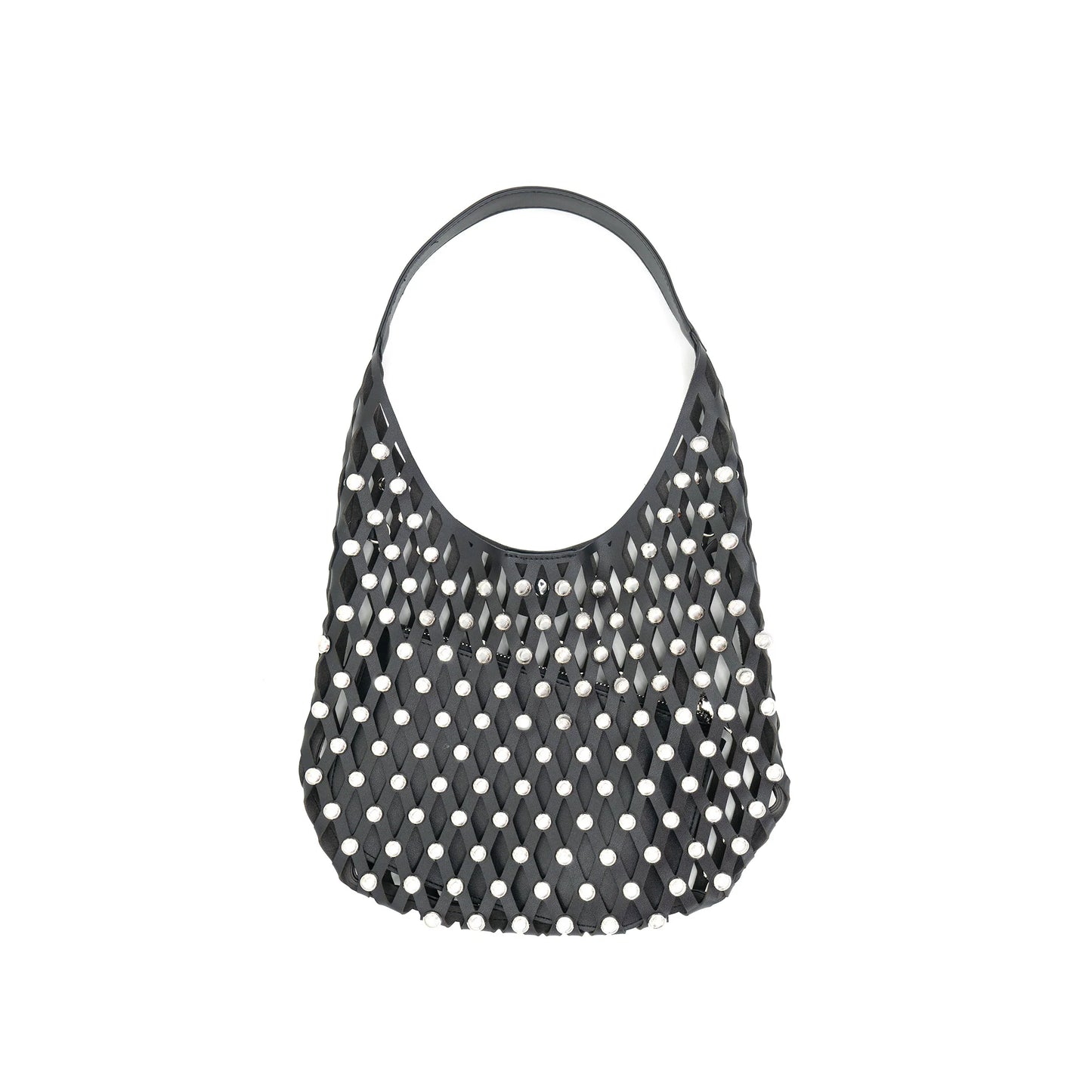 Studded Hand Bag With Chain Black