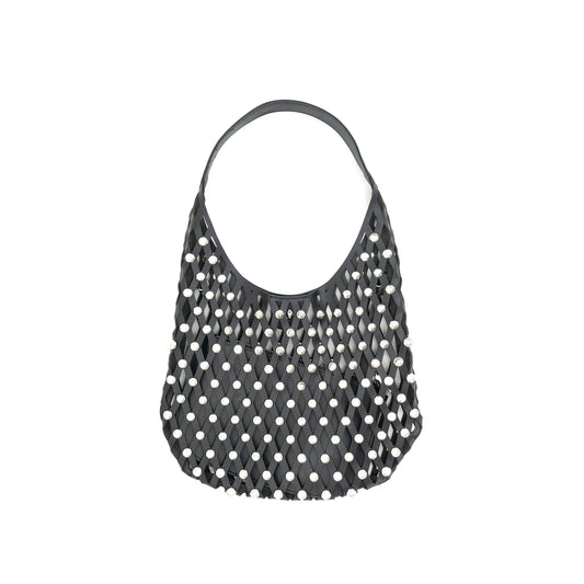 Studded Hand Bag With Chain Black
