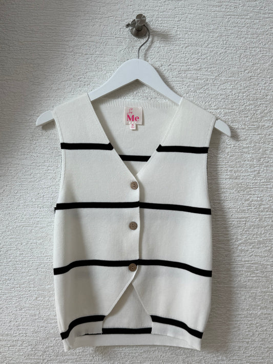 Stripe Sweater Vest Top Ivory