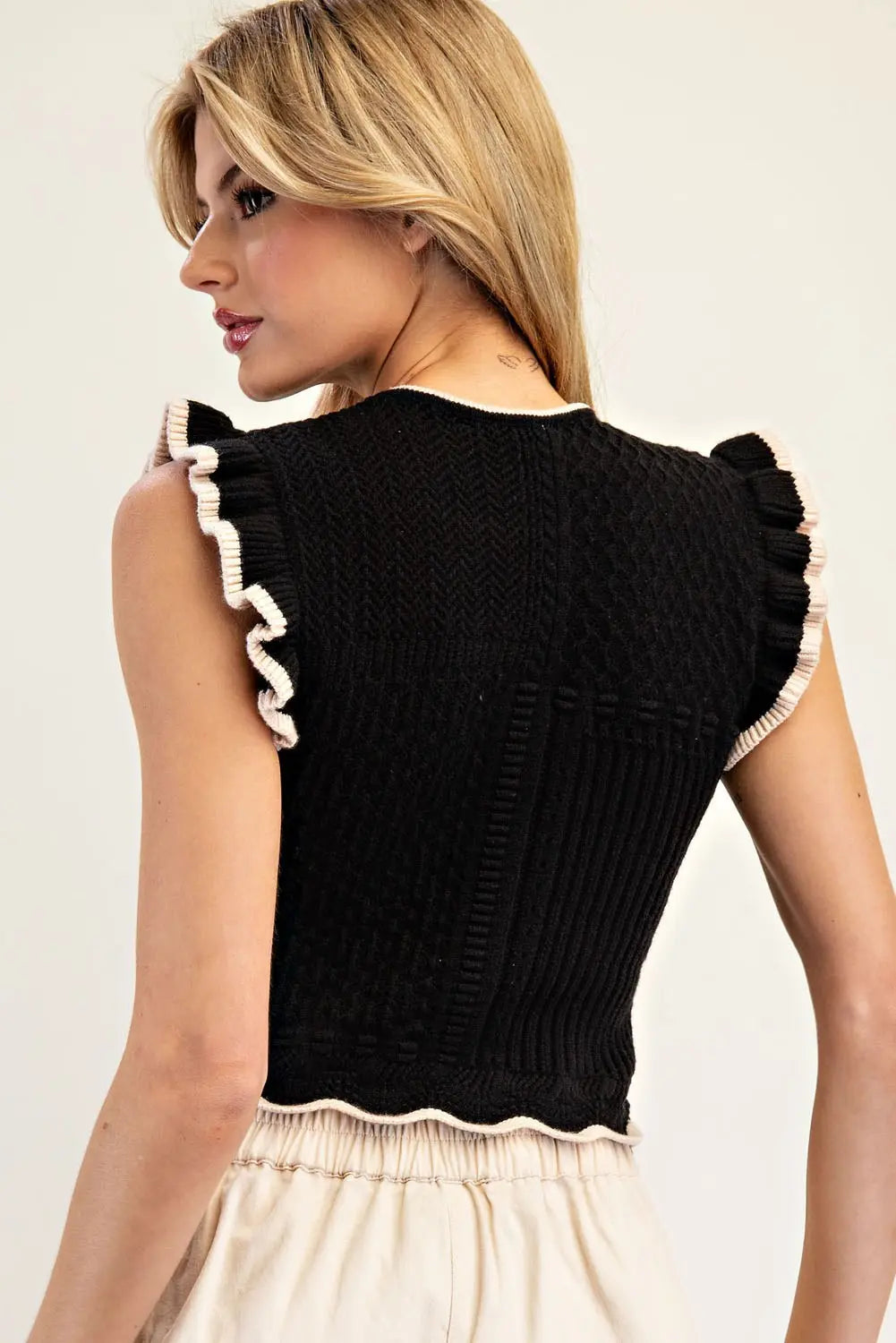 Knit Textured Top Black
