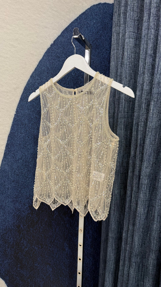 Sequin Mesh Top Ivory