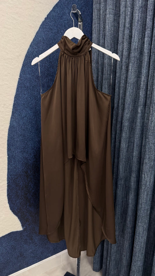 Hi-Low Satin Top Chocolate