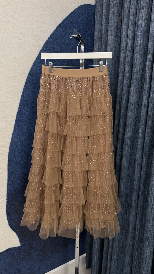 Sequin Mesh Skirt Mocha
