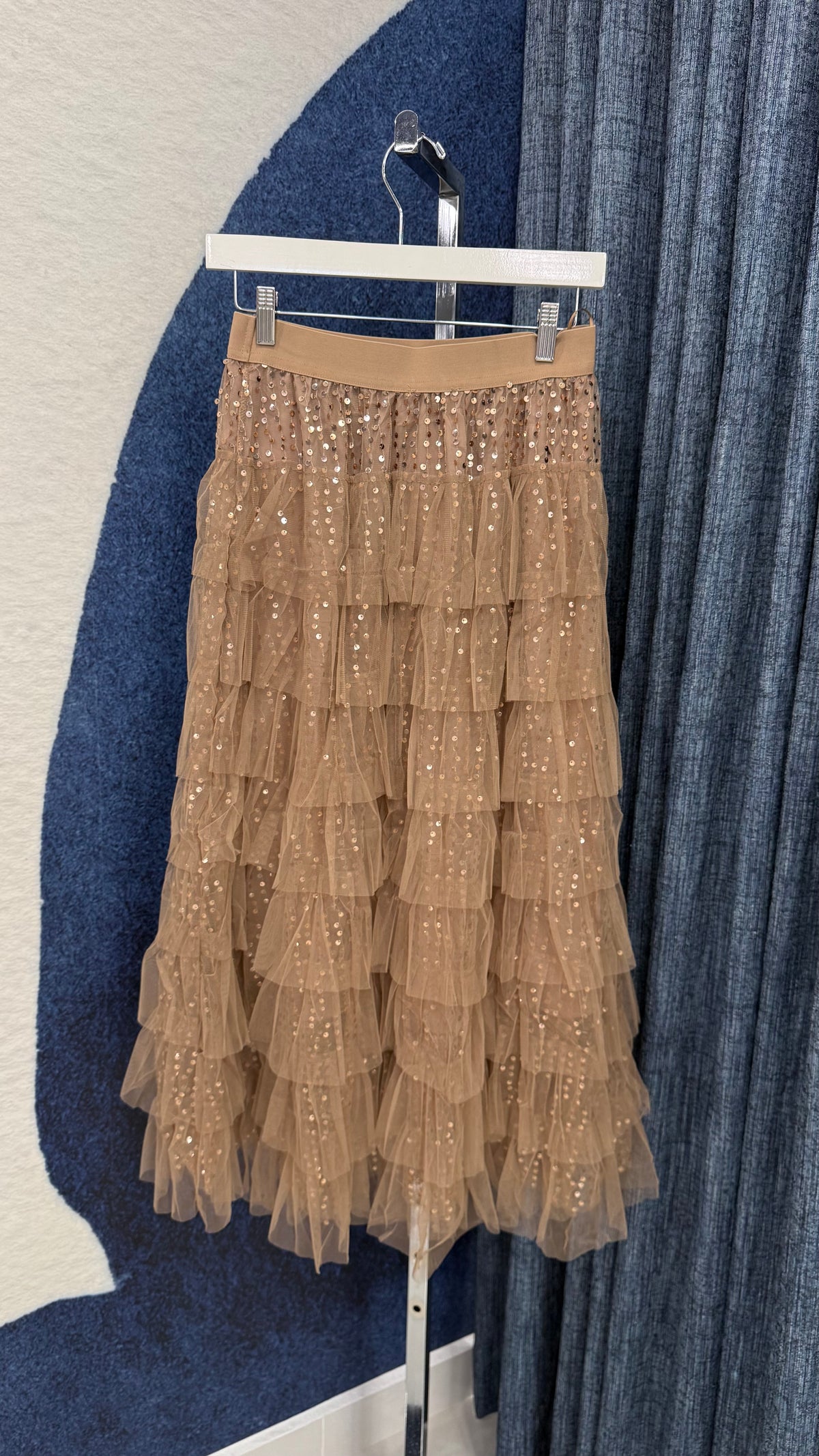 Sequin Mesh Skirt Mocha