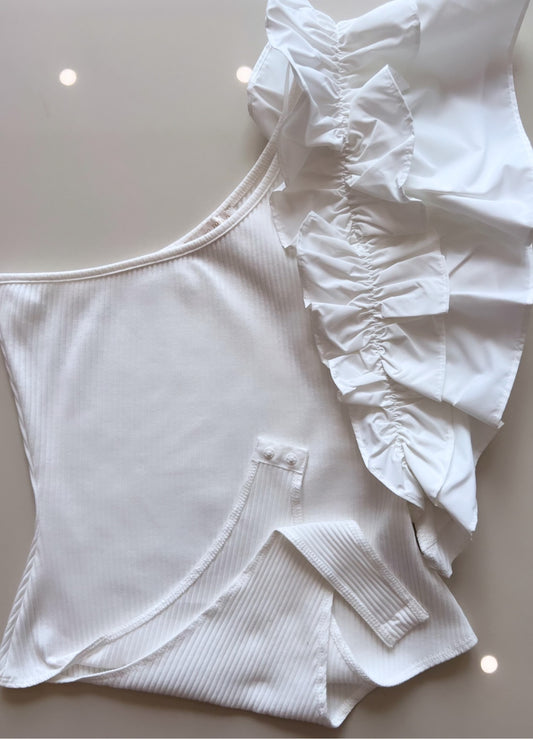 One Shoulder Bodysuit White