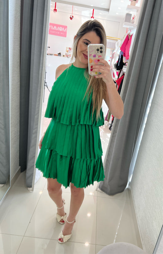 Satin Emerald Pleated Dress - Runs true to size