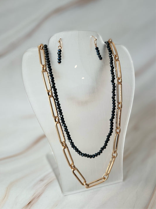 Layered Gold & Onyx Necklace Set