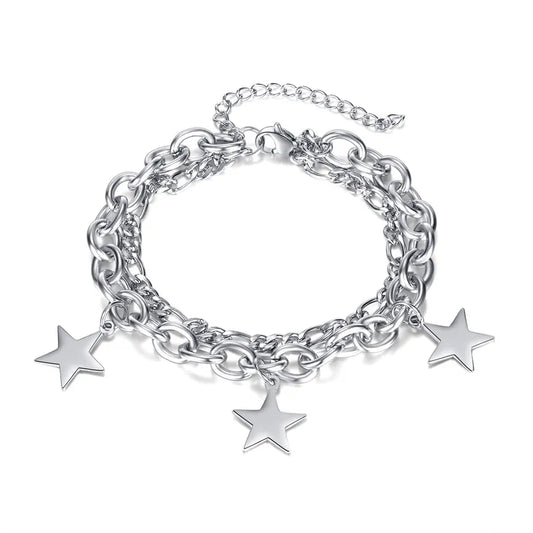 Stainless Steel Layered Star Bracelet